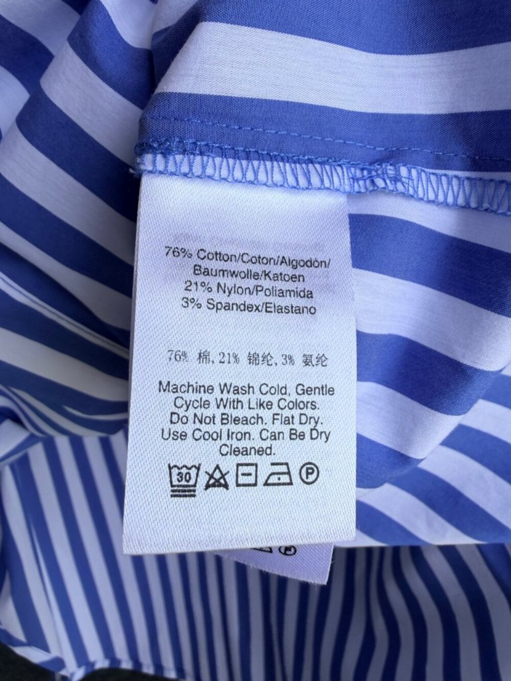 DKNY Ruffled Long Sleeve Button Up Blue/White Striped Shirt Women's Size XL - Picture 4 of 8